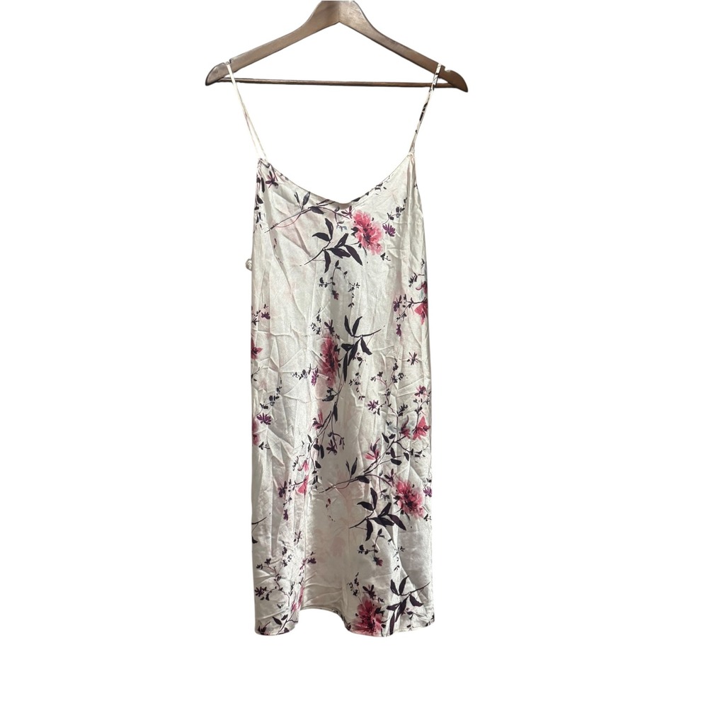 Ambrielle Nightgown Womens L White Floral Excellent Satin Chemise Sleepwear